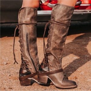 Freebird - Coal Leather Lace-Up Detail High Boot - 7